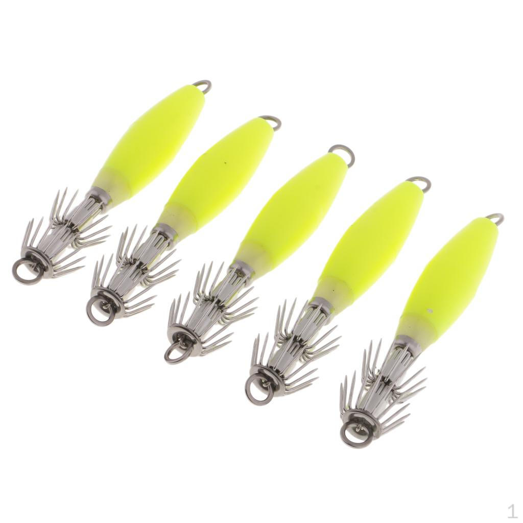5pcs Sea Fishing Squid Jig Hook Saltwater Yellow