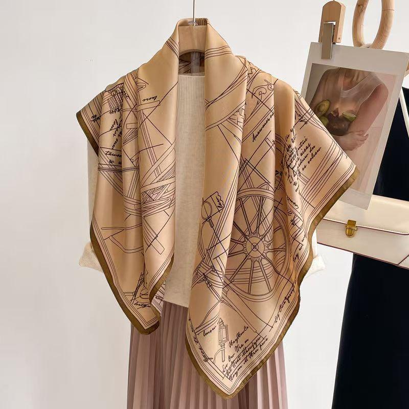 Print Satin Silk Square Scarf Hijab Women Bandana 90Cm Headscarves Neckerchief Ladies Muffler Shawl Wrap Foulard Headband
