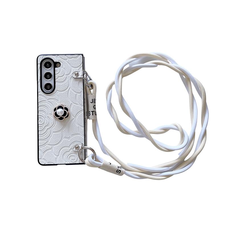 Crossbody kožené kvetinové puzdro na telefón pre Samsung Galaxy Z Fold 6 5 4 3 Fold6 Fold5 Fold4 Fold3 5G Hard Shell Shockproof Cover