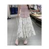 Qooth Elegant Women A-line Floral Ruffle Skirt Wide Hem Mid Length Casual Sweet Skirt QT2622