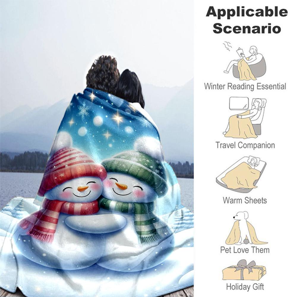1pc Snowmen Winter Flannel Blanket, Comfortable and Warm Blanket, for Camping Sofa Bed and Couch Office009