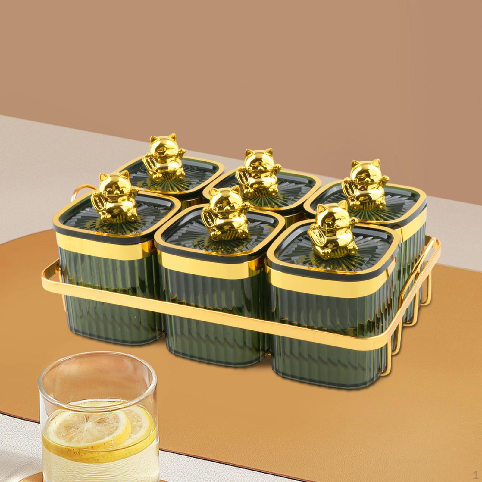 

6-секционный ящик для хранения продуктов для свадебного декора с ореховыми банками и сухофруктами Fruit Green