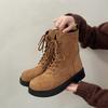 Fashion Lace-up Suede Booties Autumn and Winter New Round Toe Soft Sole Non-slip Wear-resistant Block Heel Women's Shoes