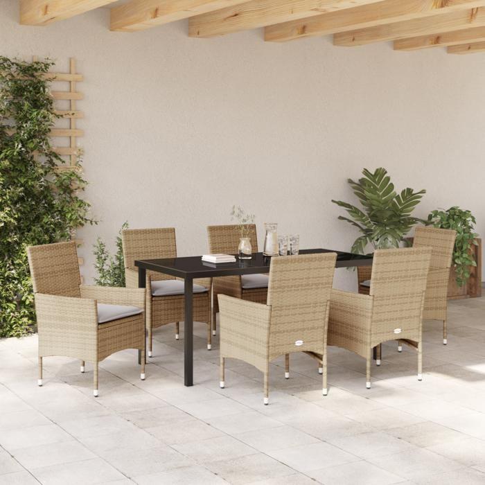 VidaXL Ensemble de salle à manger de jardin 7 pièces avec coussins en poly rattan beige 3379797