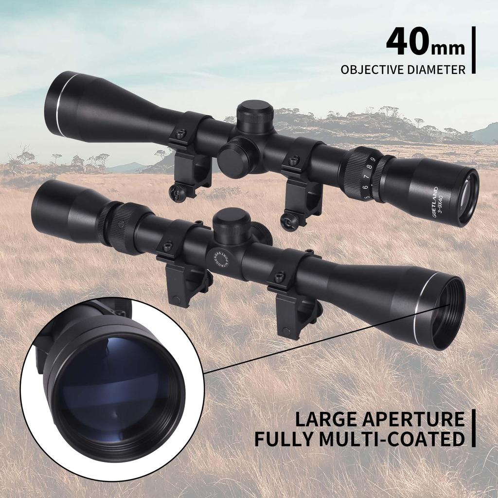 Goetland Riflescope 3-9x40 Variable Magnification Reticle Crosshair R4 SFP Optical Sight for Airsoft, Airsoft, Shooting, and Hunting, Compatible with