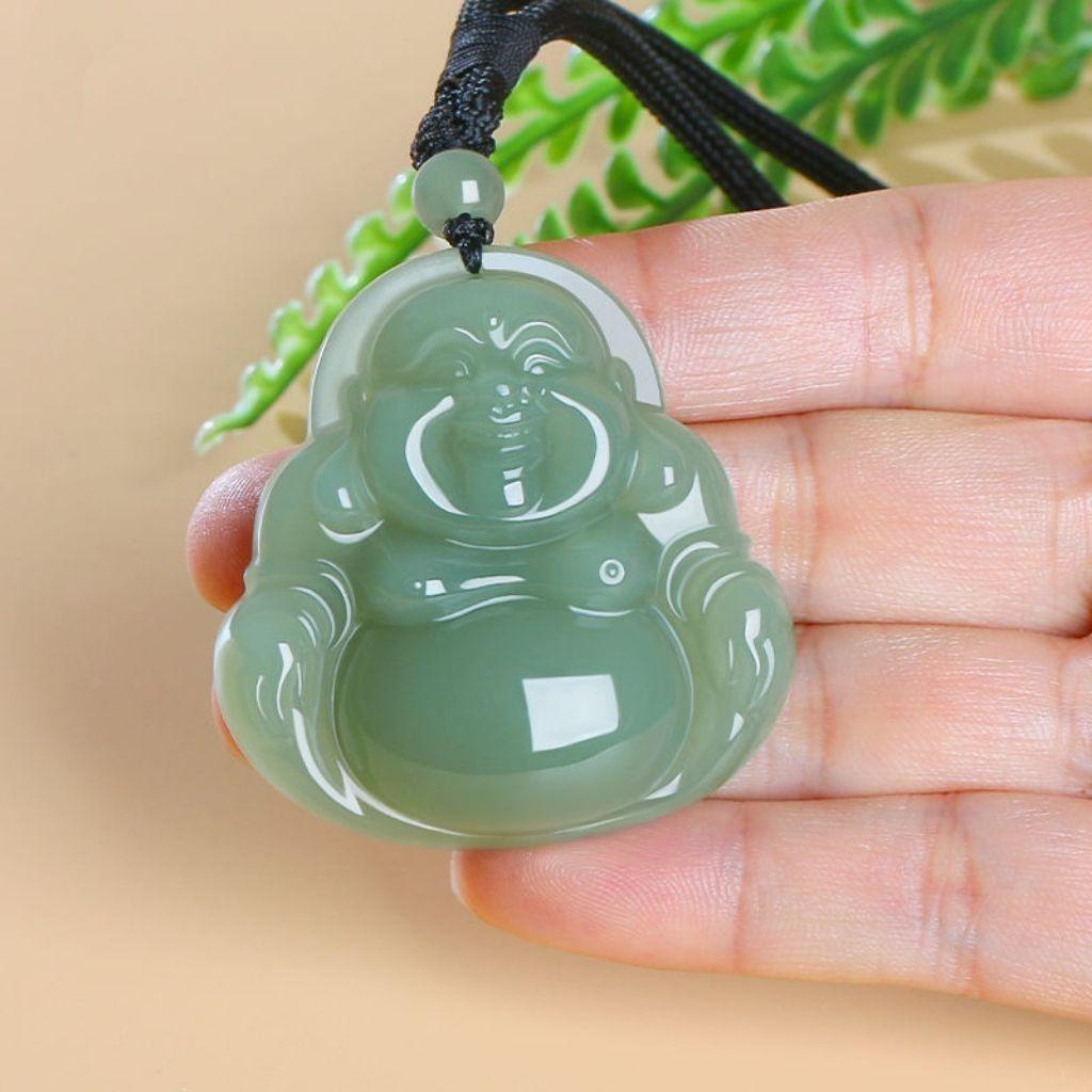 Vynikající náhrdelník z Hetian Jade Maitreya Buddha - Dámský amulet z bílého nefritu s figurkou smějícího se Buddhy.