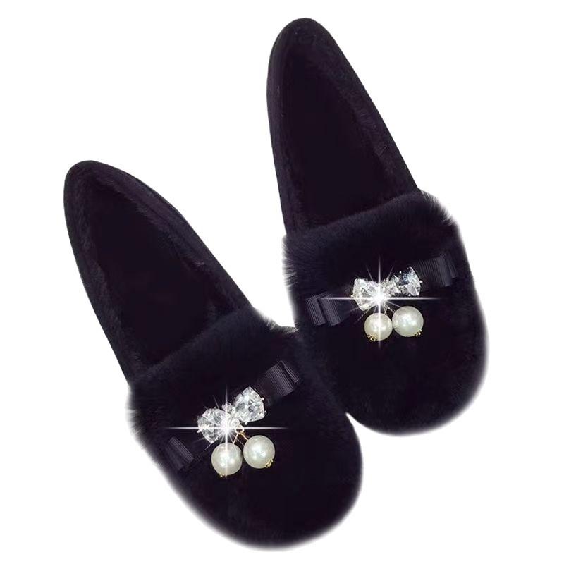 2025 Winter Damen Tasche Absatz Stoff Hausschuhe Samt Doudou Baumwollschuhe Bequeme Weiche Schuhe Niedliche Ein-Pedal Japanische Dicke Schuhe