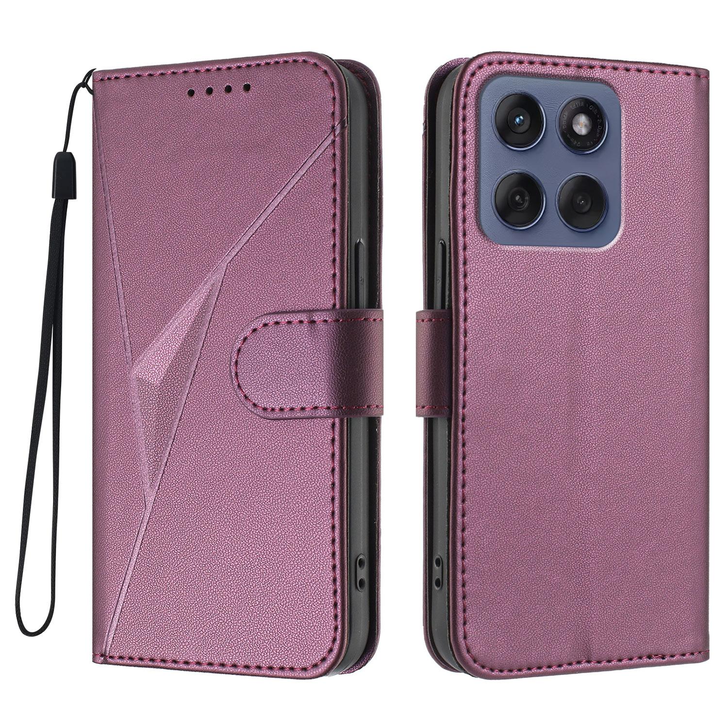 

For Motorola Edge (2025) 5G/Edge 60 5G/60 Fusion 5G Case Triangle Imprint Leather Phone Cover with Lanyard Dark Purple