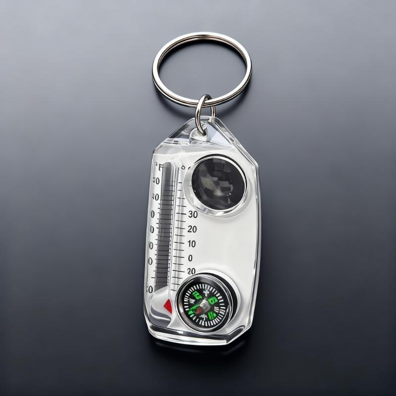 3-in-1 Keychain, Equipped with A Liquid Free Thermometer, Reliable Compass, and Magnifying Glass Suitable for Travel and Camping