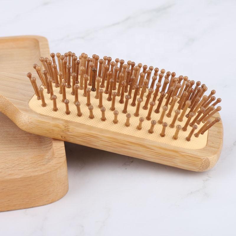 Custom Logo Bamboo Hair Brush Eco Friendly Wood Bamboo Detangling Paddle Hair Brush