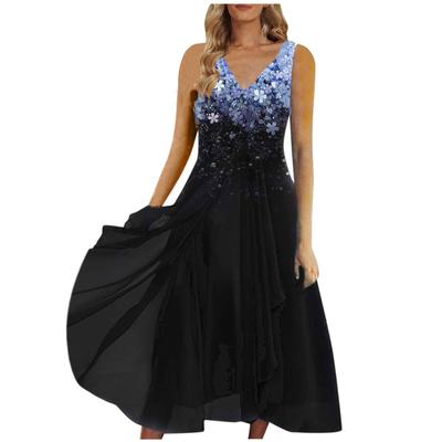 Vestido feminino chiffon elegante vestido patchwork sem mangas vestido longo vestido de noite