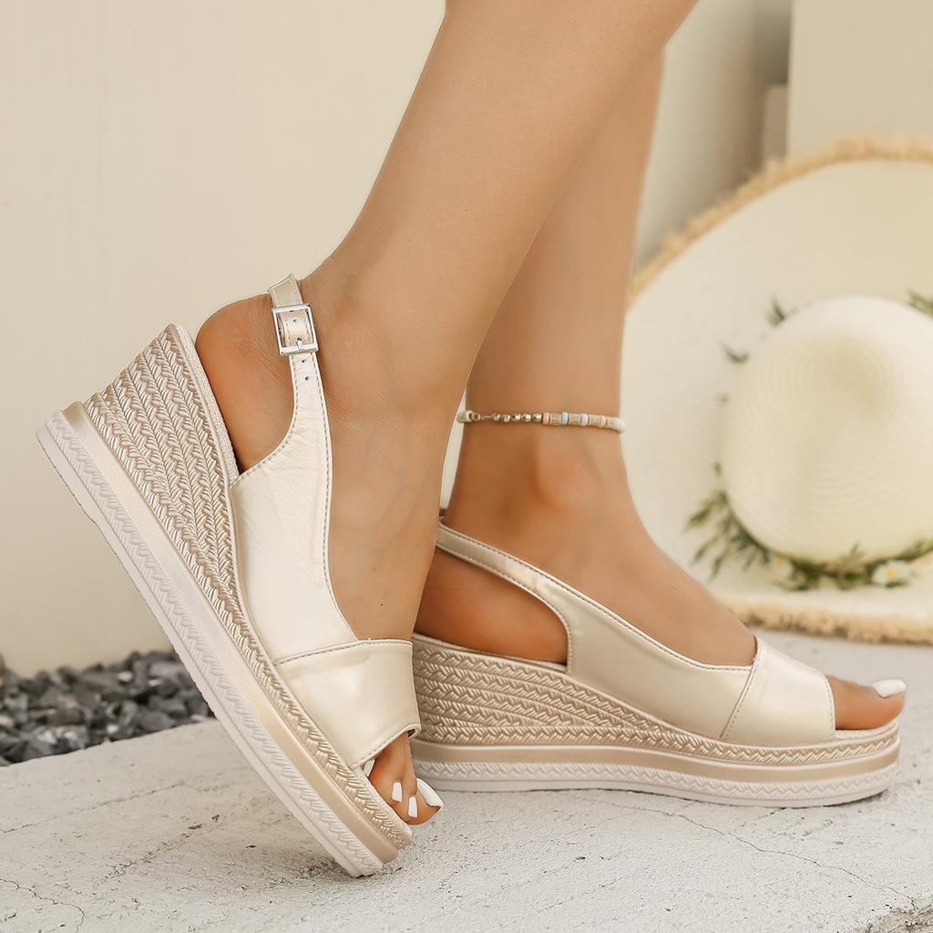 Peep Toe Wedge Sandals Summer Back Strap Buckle Platform Woman Sandals Fashion Thick Sole Roman Shoes Women Sandalias De Mujer