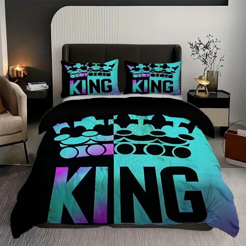 

King S Crown Pattern 3D Printed Bedding Cover Black Color Style Duvet Cover For Teens Adults Polyester Quilt Cover Pillowcase 135x200cm 2pcs