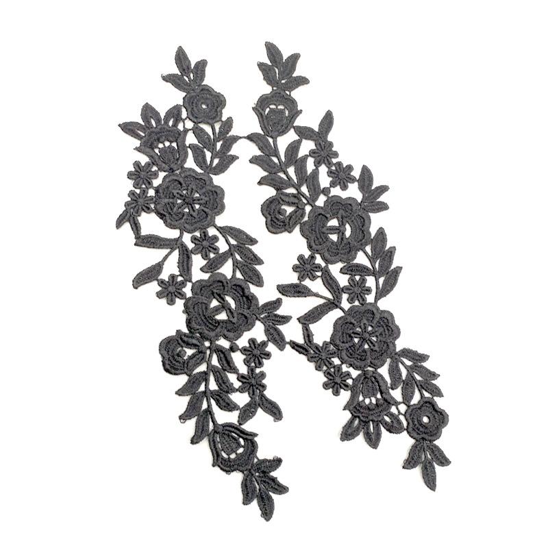 Water-soluble lace to flowers, polyester silk embroidery flowers, three-dimensional hollow embroidery, DIY lace accessories black