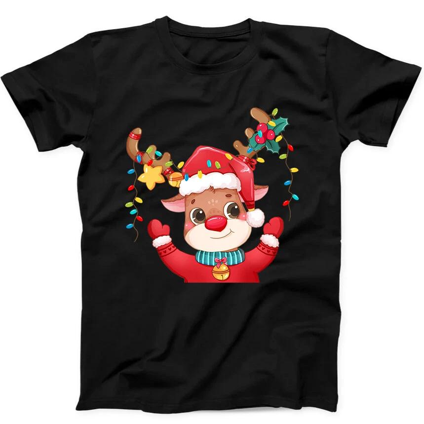 Christmas Red Nosed Reindeer Xmas Gift Tee Present Black T Shirt 118