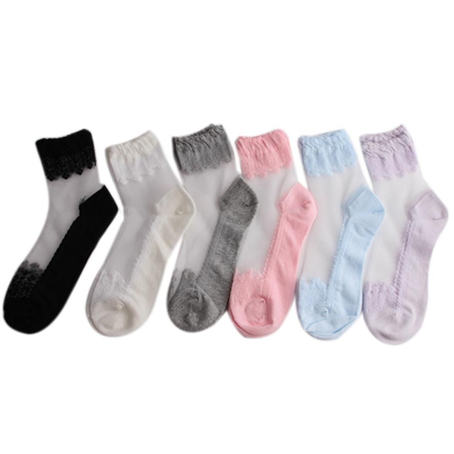 Mädchen Lolita Barock weiche Spitze transparente Kristallstrümpfe Glasstrümpfe kurze Socken Florsocken