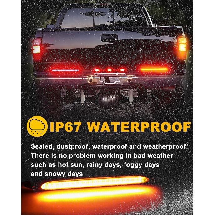 LED Tail Light 9.25in Trailer Turn Signal Rear Lamp Streamer Follow Amber Start Scan Red Brake Stop Reverse Safety Indicator DRL Lights for Pickup