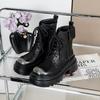 Muffin Thick-soled Round Head Handsome Locomotive Martin Boots Women's 2025 Autumn and Winter New British Style Polished Lace-up Round Head