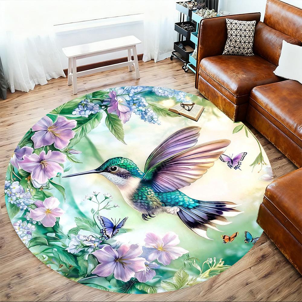 1PC Hummingbird Flowers Office Round Area Rug, Under Office Chairs Bedroom Living Room Home Decor, Carpet for Office -1110114