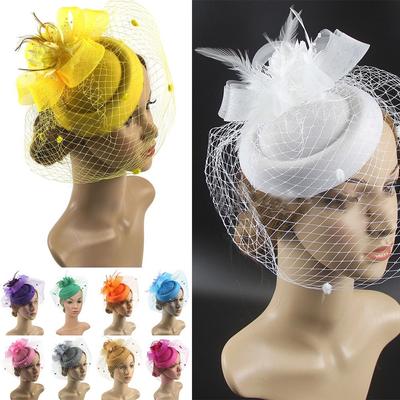 Síťovaná Top Hat s peřím Závoj Perový Doplněk do vlasů Volnočasová Síťovina Příze Klobouk Léto