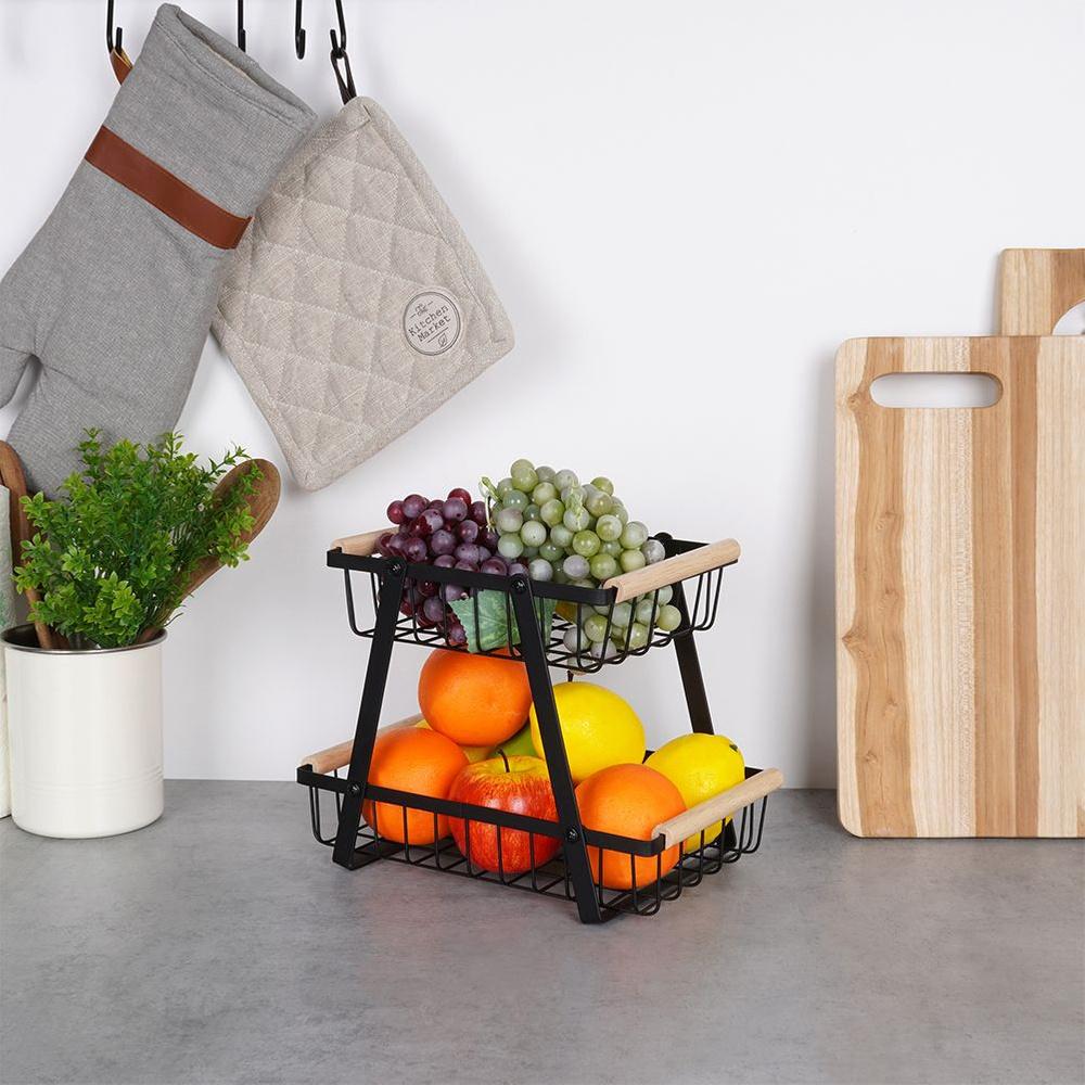 2-Tier Black Metal Fruit Basket 28x17.5x21cm