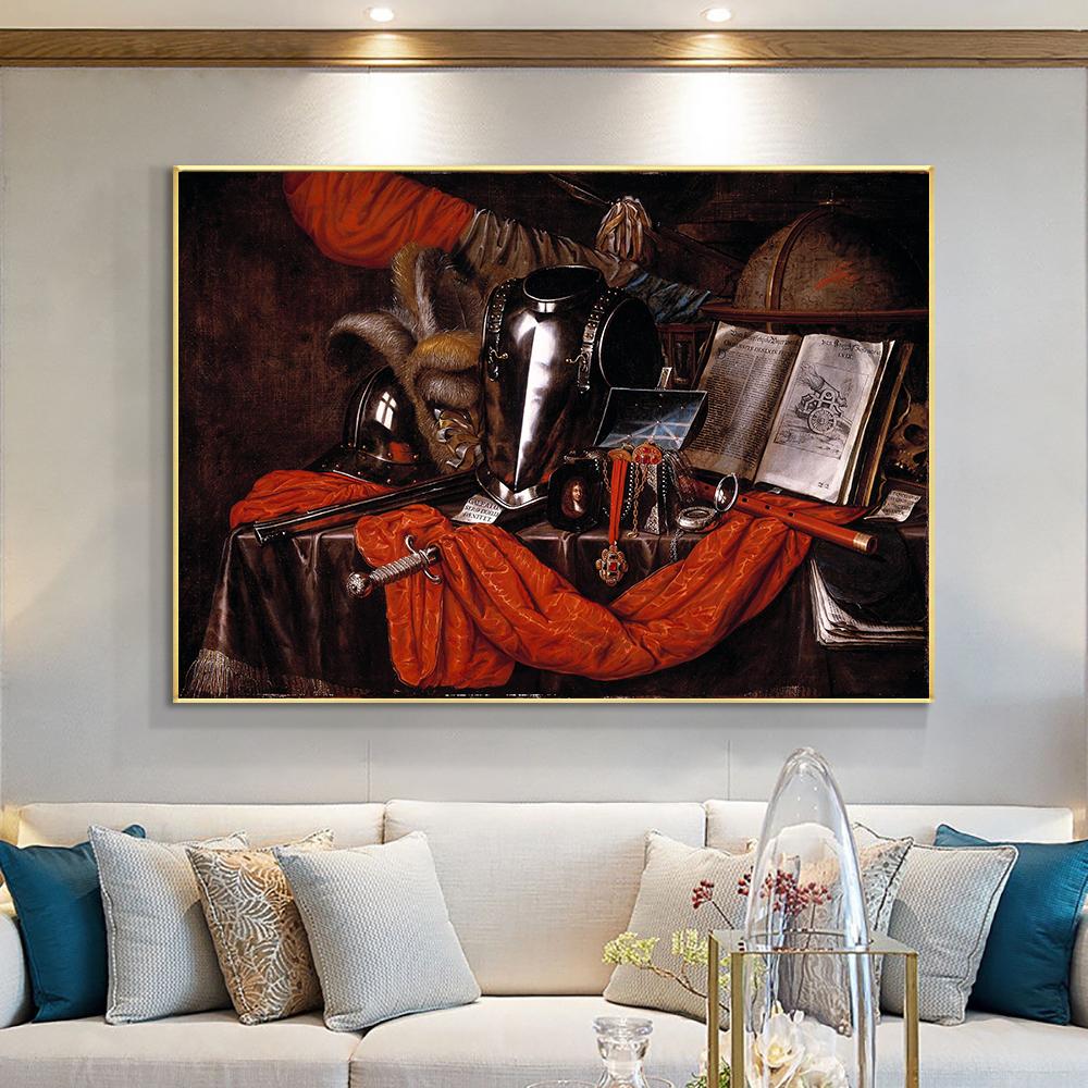Vanitas by Evert Collier Retro Painting Canvas Print Wall Art Poster Arms Book Picture for Gift Living Room Home Decor Cuadros
