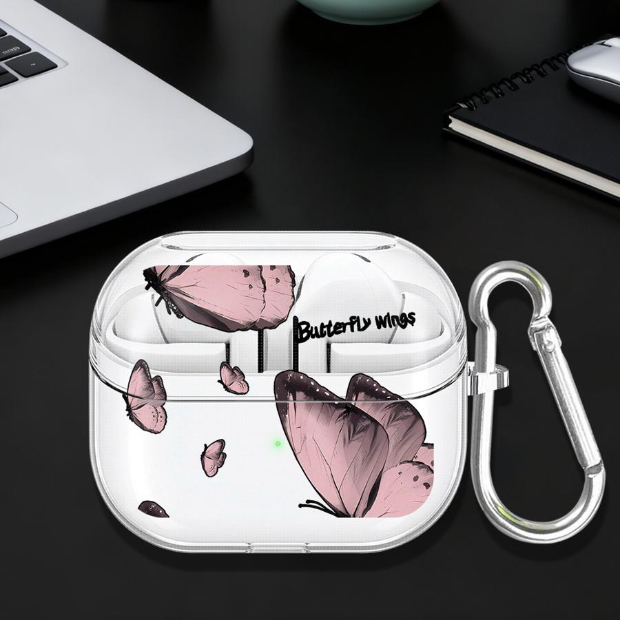 Case For Samsung Galaxy Buds 3Pro 2 Live 4 Pro 3 FE 4Pro 2Pro Clear Earphone Cases Cover With Hook Red Blue Butterfly