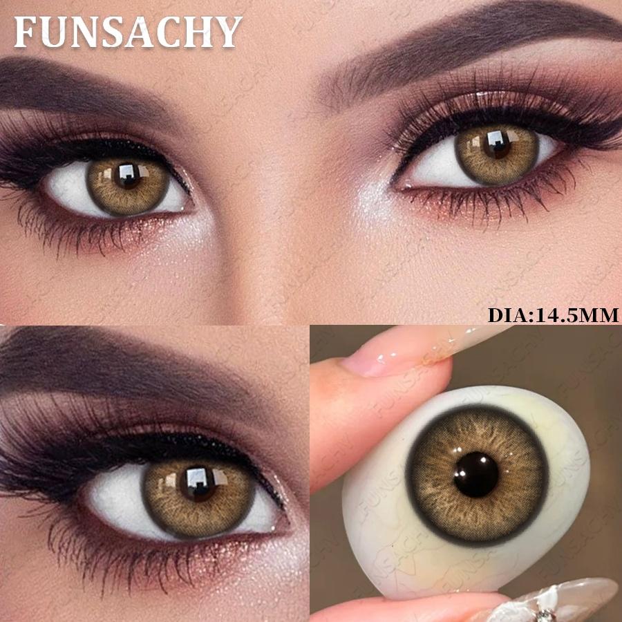 

FUNSACHY 1 Pair AVELA Colored Contact Lenses Natural Brown Soft Lens Gray Color Eye Contacts for Makeup Party Yearly Cosmetic 0