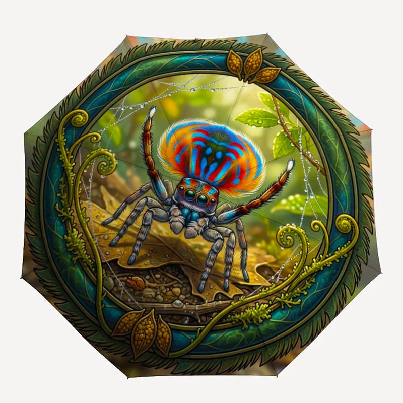 Colorful Spider Nature pattern umbrella, portable and foldable design, 8 ribs, a casual accessory for Halloween, Christmas, and birthday gifts.