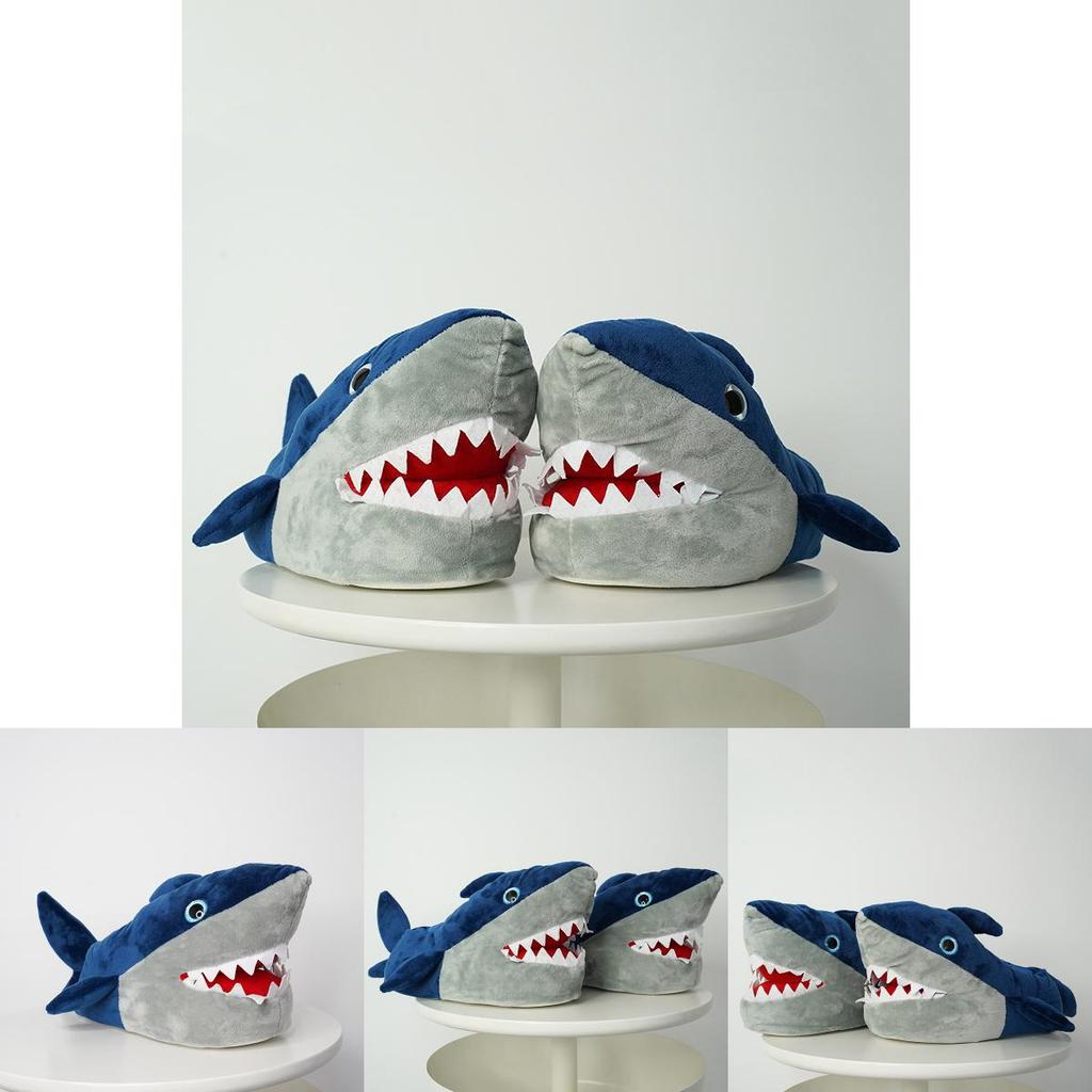 Cozy Shark Slippers Women Men Plush Animal Indoor Winter Warm Floor Shoes 3d