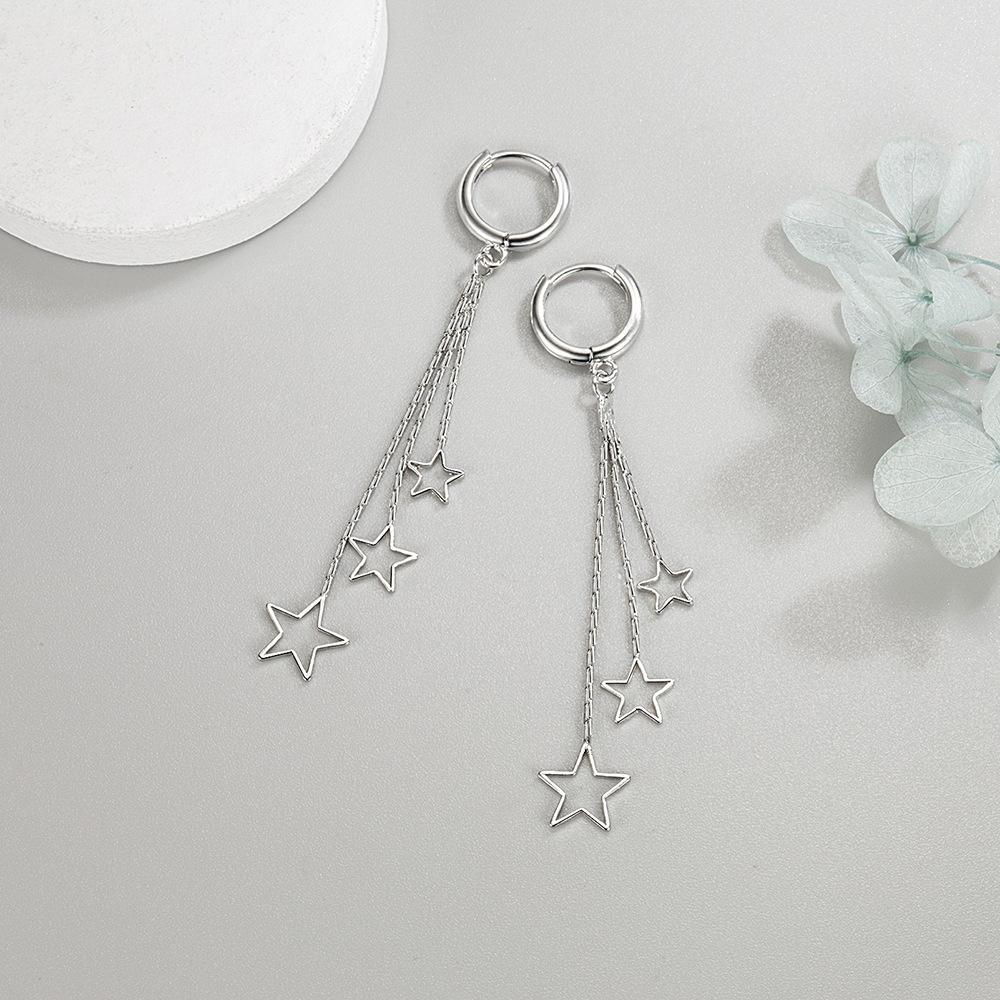 925 Silver Earrings Long Three Star Earrings Ladies Fashion Simple Birthday Party Wedding Anniversary Jewelry Gift