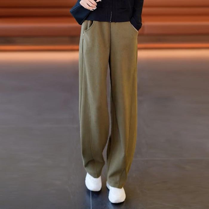 High-Waisted Women's Banana Pants: Fleece & Non-Fleece, Petite Fit, Wide-Leg, Casual for Autumn & Winter Sports