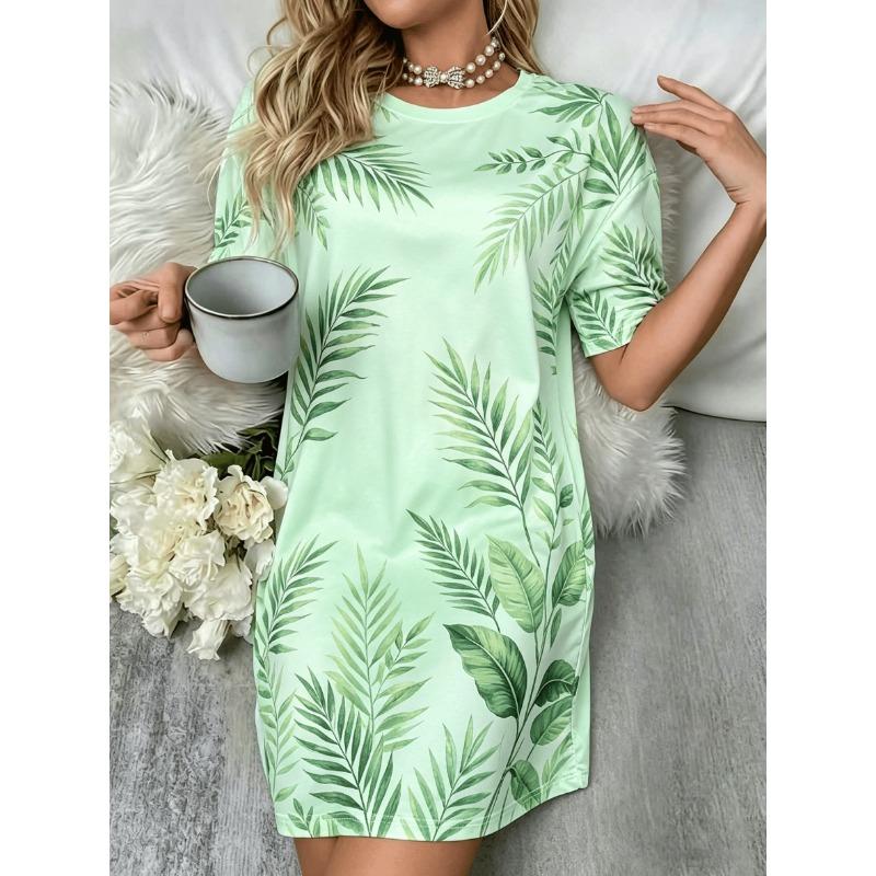 Women's Cute Cat Print Short Sleeve Nightgown