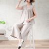 Women's Plus Size 2-Piece Set, Linen-cotton Sleeveless Button Top & Wide Leg Pants (XL-7XL)