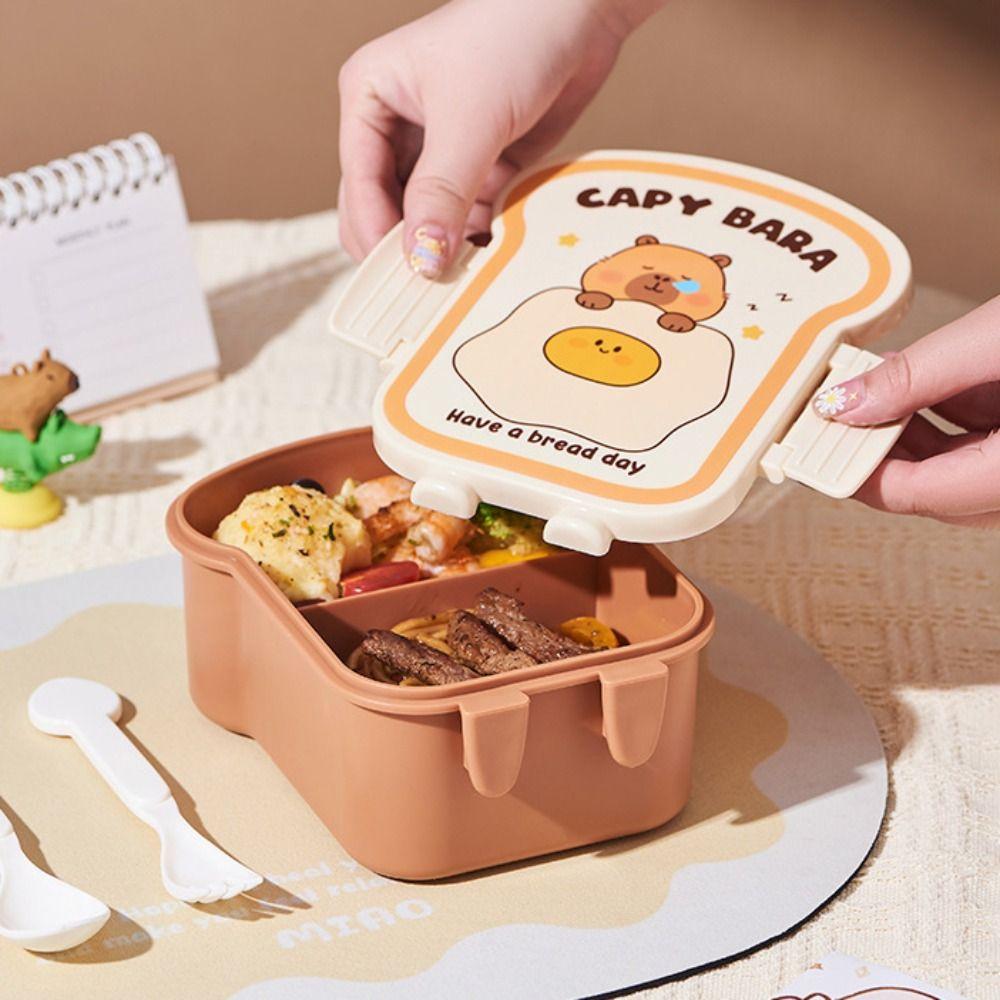 Cute Capybara Lunch Box Toast Shape 1000ml Large Capacity Food Storage Box Grid Seal Meal Boxes for Outdoor Picnic School