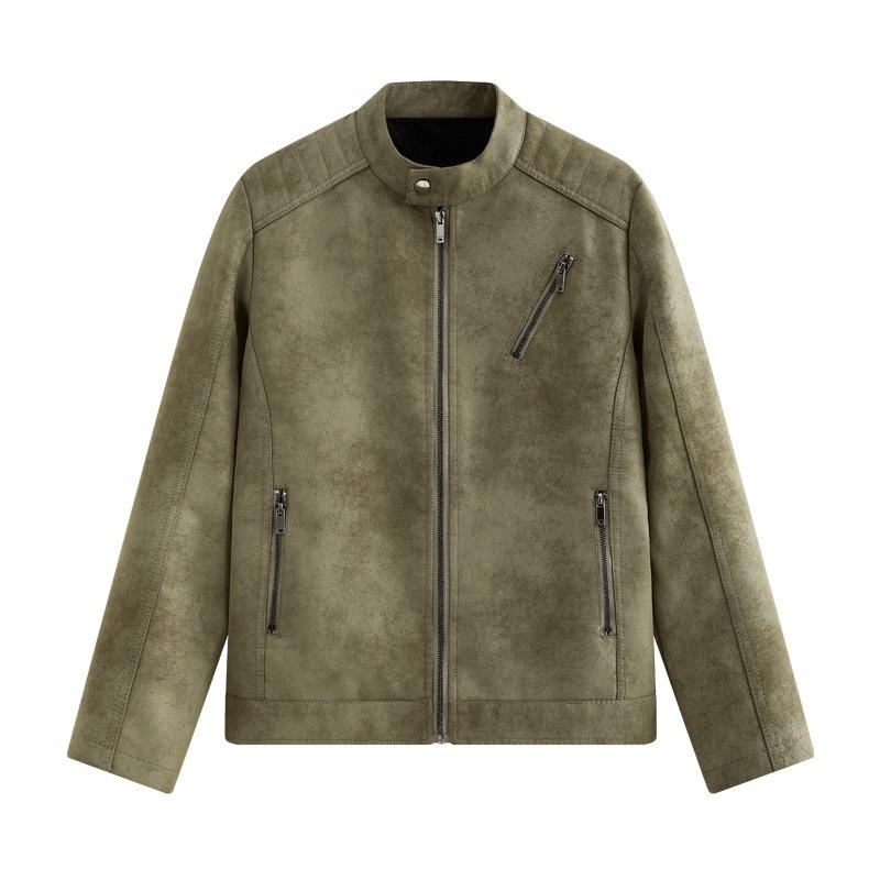 

Retro leather jacket man is autumn and winter retro tie-dye washed loose velvet jacket man 4XL