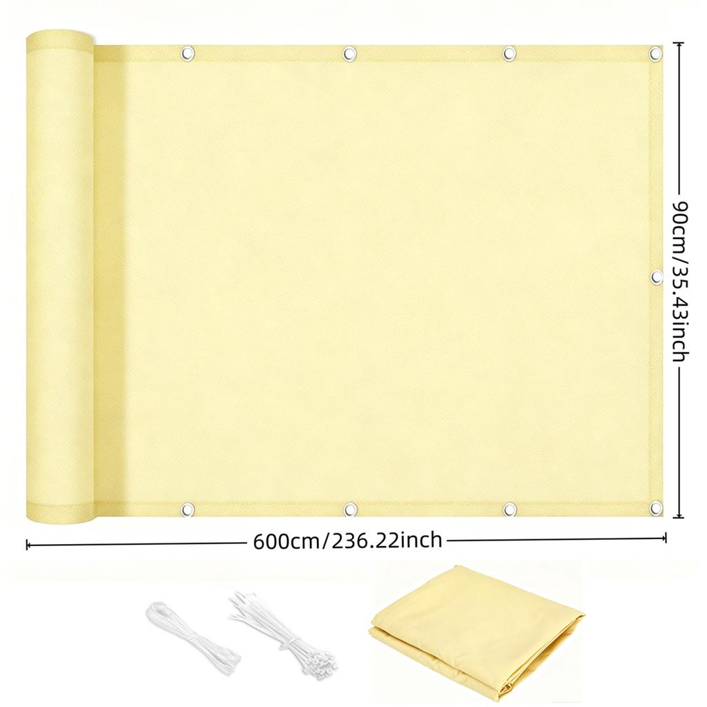 Balcony Privacy Screen, Outdoor Sunshade Fabric, Garden Fence Cover, Apartment Railing Protector with Rope Tie-Downs - Beige