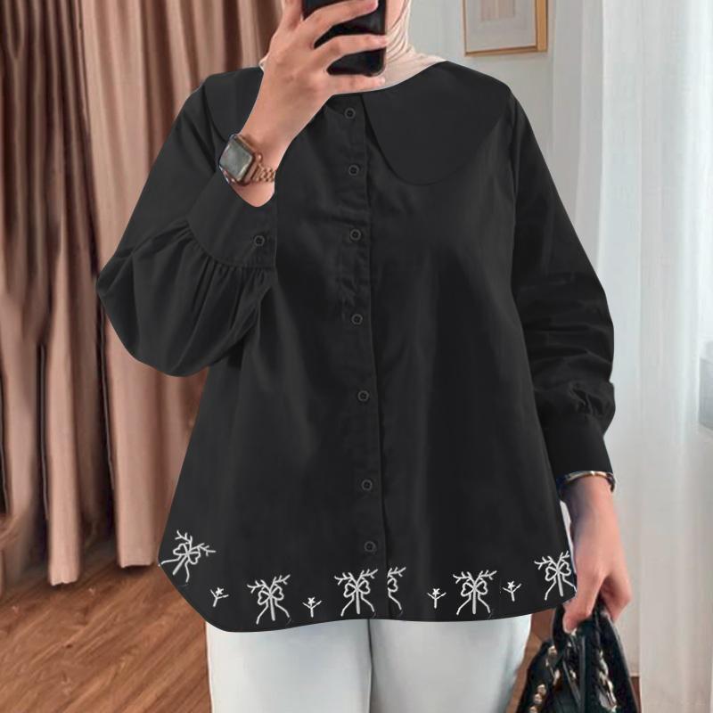 ZANZEA Women Casual Doll Collar Loose Long Sleeve Print Blouse