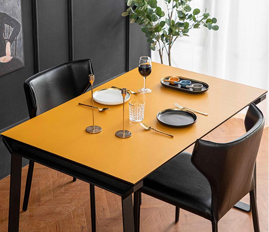 YAHUO PU Leather Tablecloth, Table Mat, Desk Mat, Table Cover, Double-Sided, Waterproof, Stain-Resistant, Durable, Navy + Orange, 90*150cm