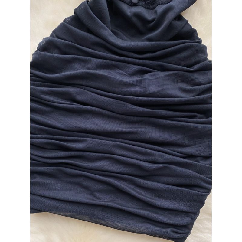 Pure Desire Sexy off-the-Shoulder Tube Top Dress Female Scheming off-Shoulder Ruched Lace Patchwork Waist-Slimming Black Sheath Skirt