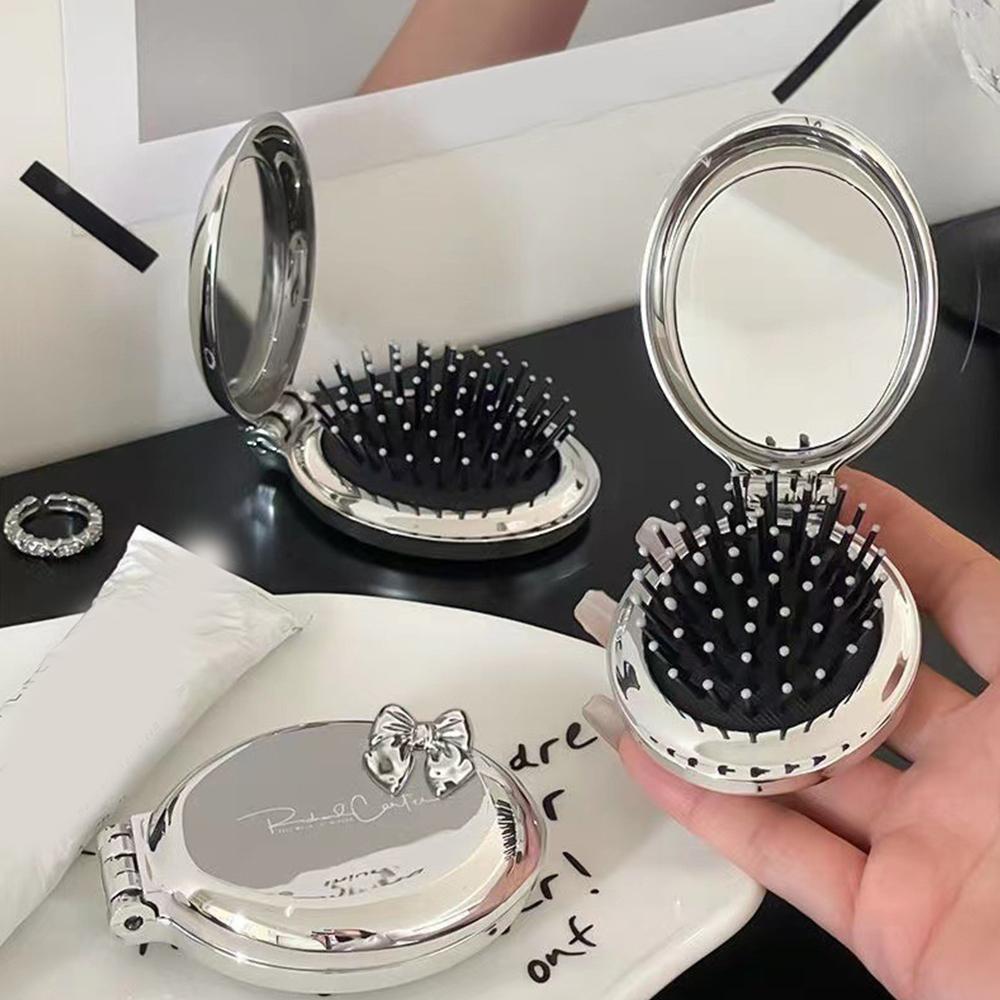 Sammenleggbar kam med speil i lommeformat, hodebunnsmassasjekam, bærbar hårstylingbørste for kvinner, frisørtilbehør