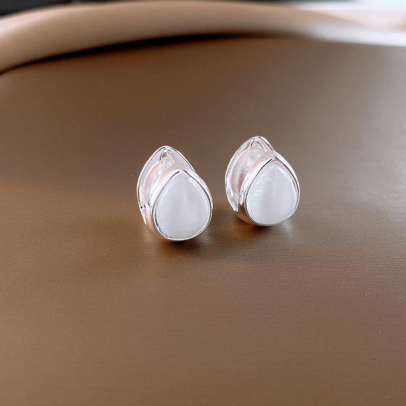 Корейские серебряные двусторонние серьги-гвоздики с кошачьим глазом в форме капли воды, простые, трендовые, универсальные серьги, серьги женские