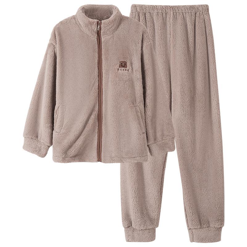 Couple Pajamas Women'S Coral Fleece Autumn And Winter Thickened Fleece Flannel Men'S Winter Warm Loungewear Set