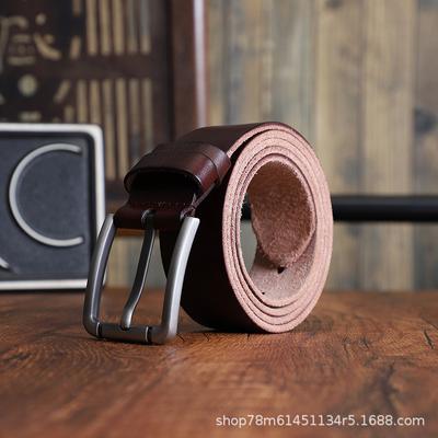 Men'S First Layer Cowhide Washed Craft Soft Leather Middle-Aged And Young People Belt Jeans Simple And Versatile Style
