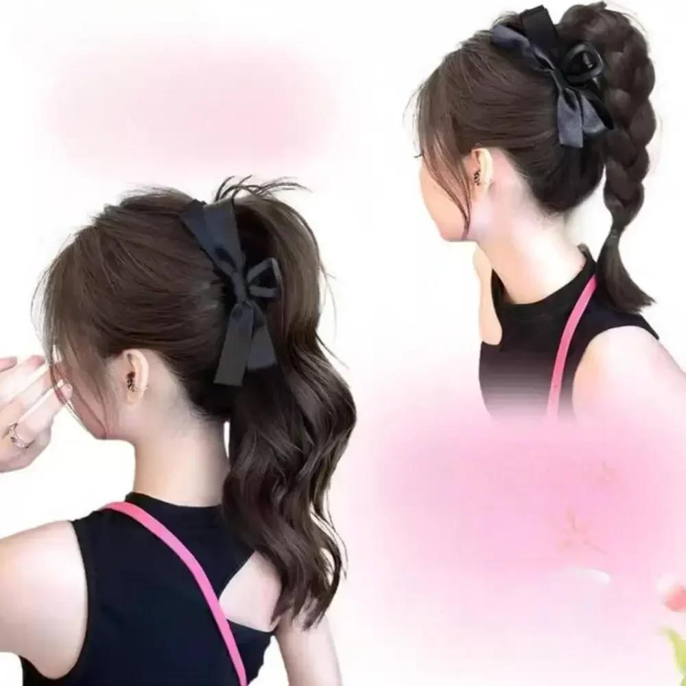 Women's Clip-on Synthetic Wig Bow Half-tied Ponytail Curly Hair Gentle Versatile Shark Clip Wig Fluffy Hair Growth Simulation