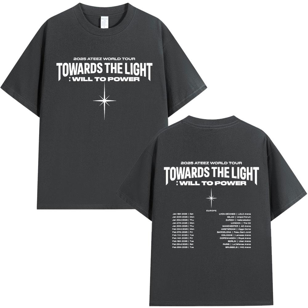 Ateez 2025 World Tour Towards The Light: Will To Power T Shirt Men Women Korean Kpop Fashion High Quality Casual Cotton T-shirts