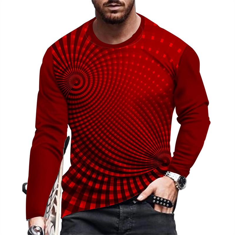 Colorful Geometry Pattern T-Shirt For Men Fashion 3D Printed T Shirts Autumn Casual Long Sleeves Loose Round Neck Tops Tees