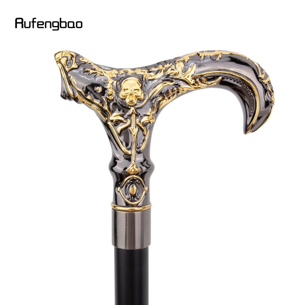 Golden Black Skull Flower Head Walking Cane Fashion Decorative Walking Stick Gentleman Elegant Cosplay Cane Knob Crosier 93cm