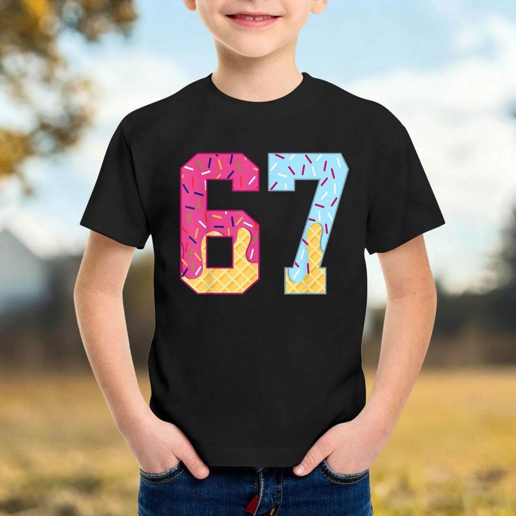 67 Number Children Funny Six Seven Graphic Print T-Shirt Round Neck Cute Casual Style Short Sleeve Comfortable T-Shirt Clothing