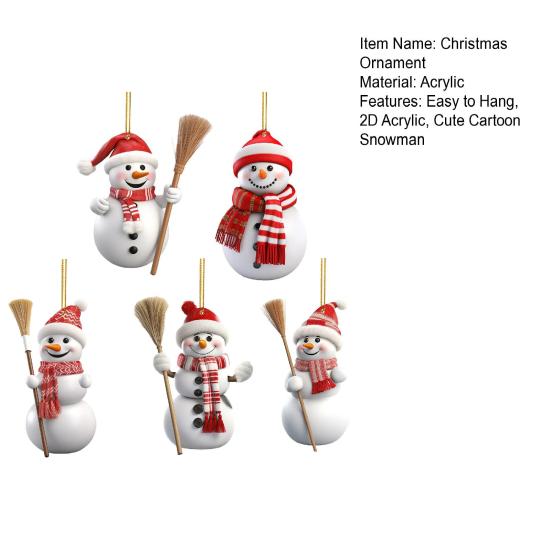 5Pcs Christmas Snowman Ornaments 2D Acrylic Snowman Pendants Cute Cartoon Snowman Decoration for Christmas Tree Mantel Backpack Car Interior